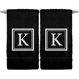 BC BARE COTTON Monogrammed Hand Towel, 100% Turkish Cotton - Set of 2 - Black - White Square - 1 of 1