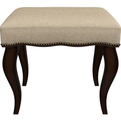 19" Burnished Oak and Cream Upholstered Backless Vanity Stool