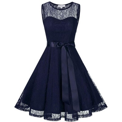 Coolmee Women Summer Mini Dress Casual Tank Dress Sleeveless Lace Sundress Skater Dress with Belt