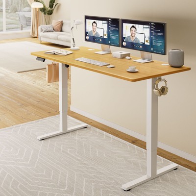 Sweetcrispy 63 Inches Electric Standing Desk with Memory Preset and T - Shaped Metal Bracket - Ergonomic Height Adjustable Desk for Home Office