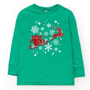 Santa Sleigh Glitter - Kids Youth Long Sleeve Tee and Kids Toddler Long Sleeve Tee - 1 of 2