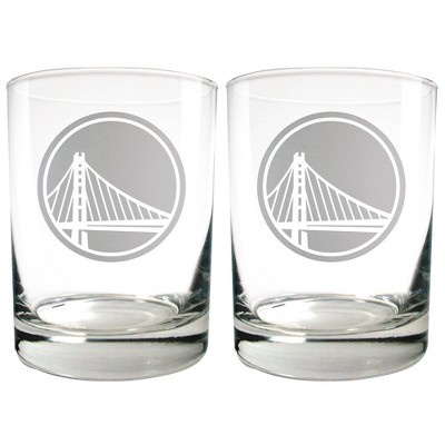 NBA Golden State Warriors Laser Etched Rocks Glass Set - 2pc