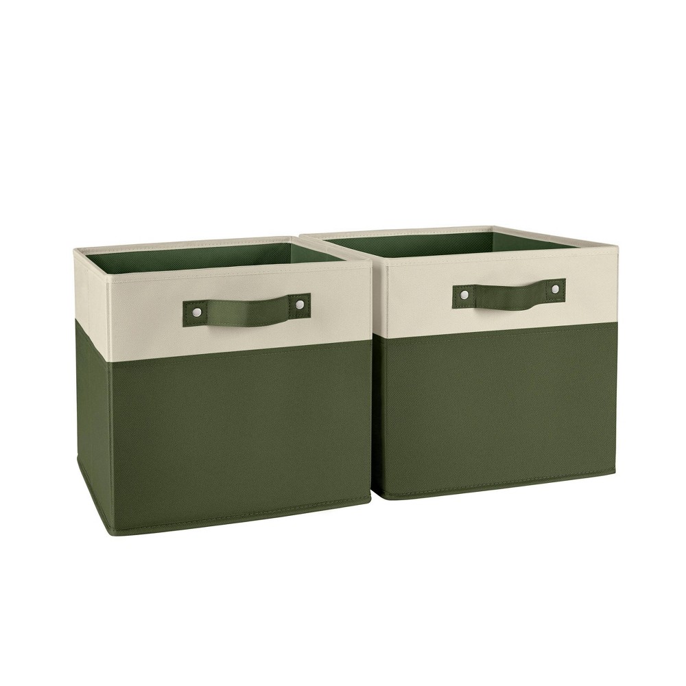 Photos - Clothes Drawer Organiser RiverRidge Kids' 2pc Two-Tone Collapsible Cube Fabric Storage Bins with Handles for Playroom Organization Olive Green