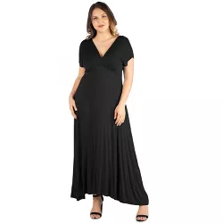 24seven Comfort Apparel Women's Plus V Neck Maxi Dress-Black-3X