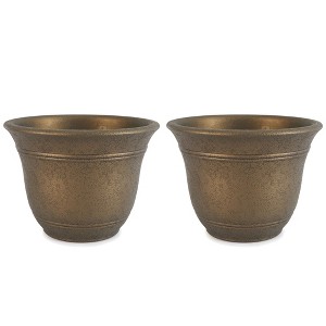 HC Companies Sierra 10 Inch Self Watering Round Plastic Flower Garden Planter Pot Container for Gardening Purposes, Celtic Bronze (2 Pack) - 1 of 4