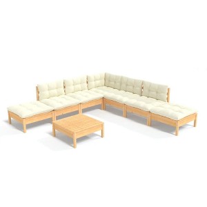 vidaXL Solid Pinewood Patio Lounge Set - 8 Piece Garden Sofa with Cream Cushions for Outdoor/Patio/Garden - 25x25x24.6 Inches - 1 of 4