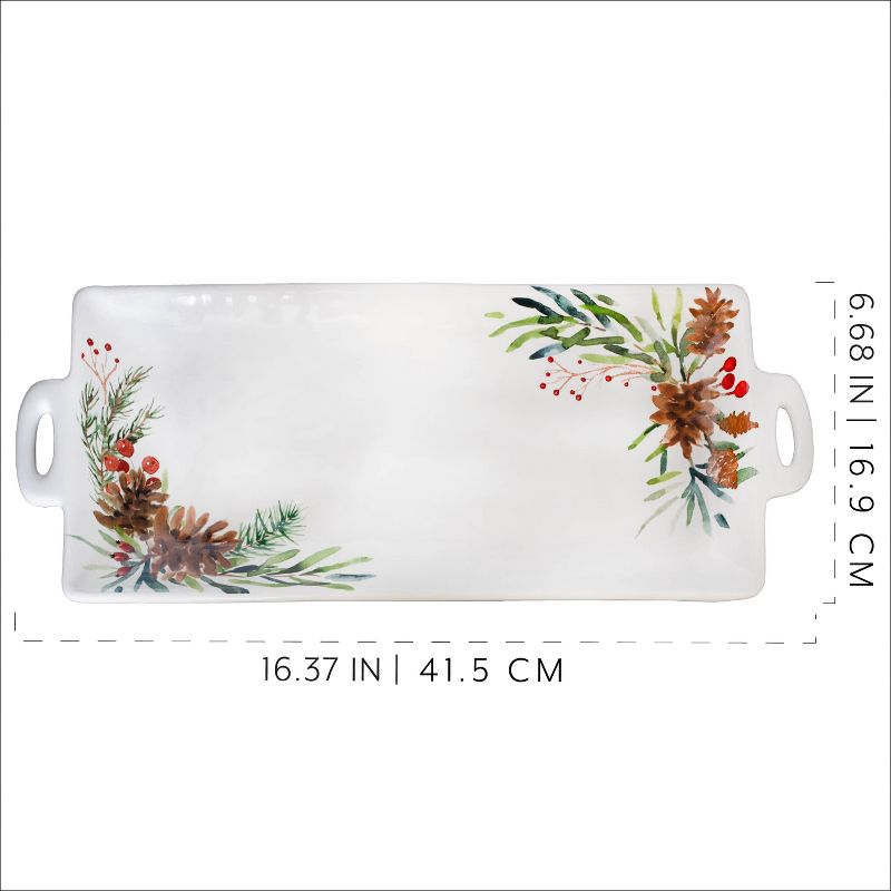 AuldHome Design Christmas Greenery Ceramic Platter; Rectangular Holiday Decorative Serving Tray, 3 of 9