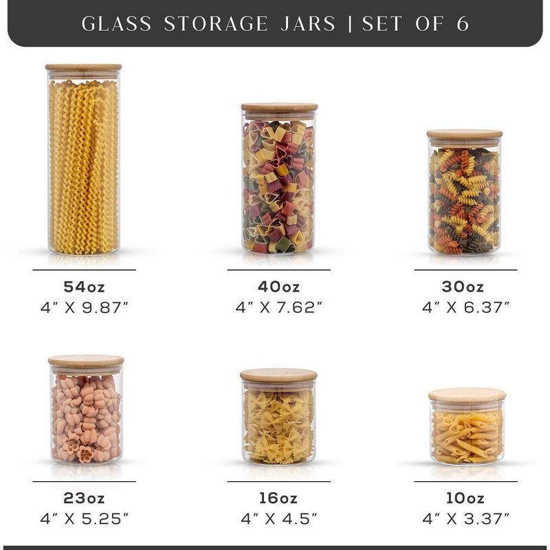 JoyJolt Glass Food Storage Jars Containers, Glass Storage Jar Bamboo Lids Set of 6 Kitchen Glass Canisters, 5 of 11