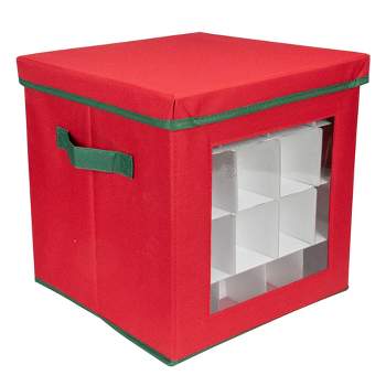IRIS USA 2 Pack 60qt Plastic Clear Ornament Storage Box with Hinged Lid and  Dividers, Clear/Red