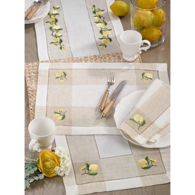 Ivory Lemon Embroidery Hemstitch Table Runner, 15" x 70"
