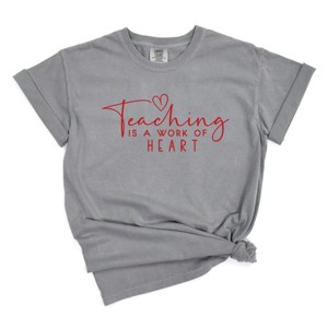 Simply Sage Market Teaching Is A Work Of Heart Garment Dyed Tee - L - Grey - 1 of 4