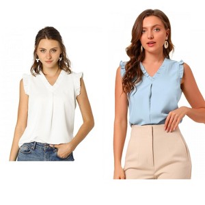 Allegra K Women's Ruffled Sleeveless Work Business Vintage Blouses 2 Packs - 1 of 4