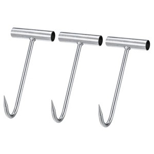 Unique Bargains Galvanized Iron Surface T Handle Meat Hooks 3 Pcs - 1 of 4