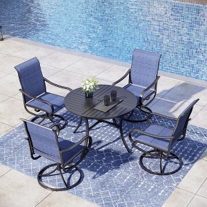 Captiva Designs 5pc Patio Dining Set with Slat-top Table & Gray Textilene Swivel Chairs - 1 of 4
