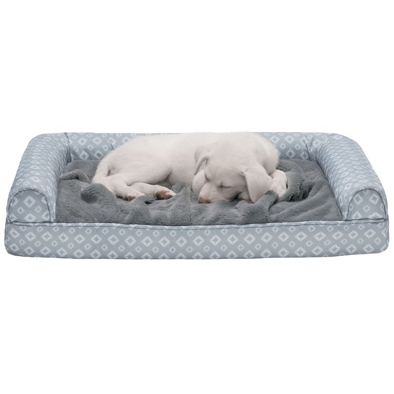 FurHaven Plush Fur & Diamond Print Nest-Top Cooling Gel Sofa Dog Bed, 1 of 4