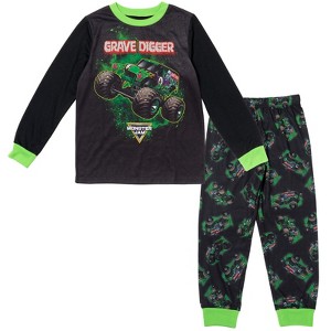 Monster Jam Trucks Grave Digger El Toro Loco Megalodon Pullover Pajama Shirt and Pajama Pants Sleep Set Little Kid - 1 of 4