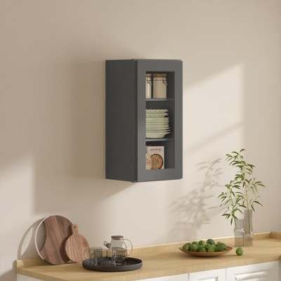 LOVMOR 15"W*12"D*30"H Plywood Kitchen Wall Cabinet without Glass in Shaker Grey