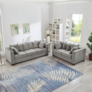 2-pieces Velvet Upholstered Sofa Set with Square Arms and Nailhead Trim, with Hidden Storage - 1 of 4
