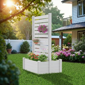 Spassay Outdoor PVC Raised Garden Bed with Trellis Planter Box for for Flowers Vegetables White Patio Planter Pot - 1 of 4