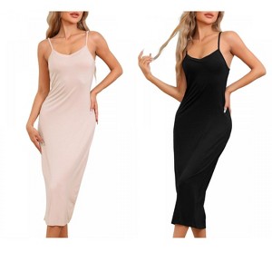 cheibear Women's Modal V Neck Adjustable Spaghetti Strap Chemise Sleep Dress - 1 of 4