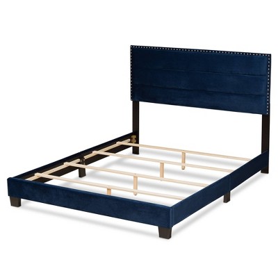 Tamira Queen Navy Velvet Upholstered Bed with Tufted Headboard