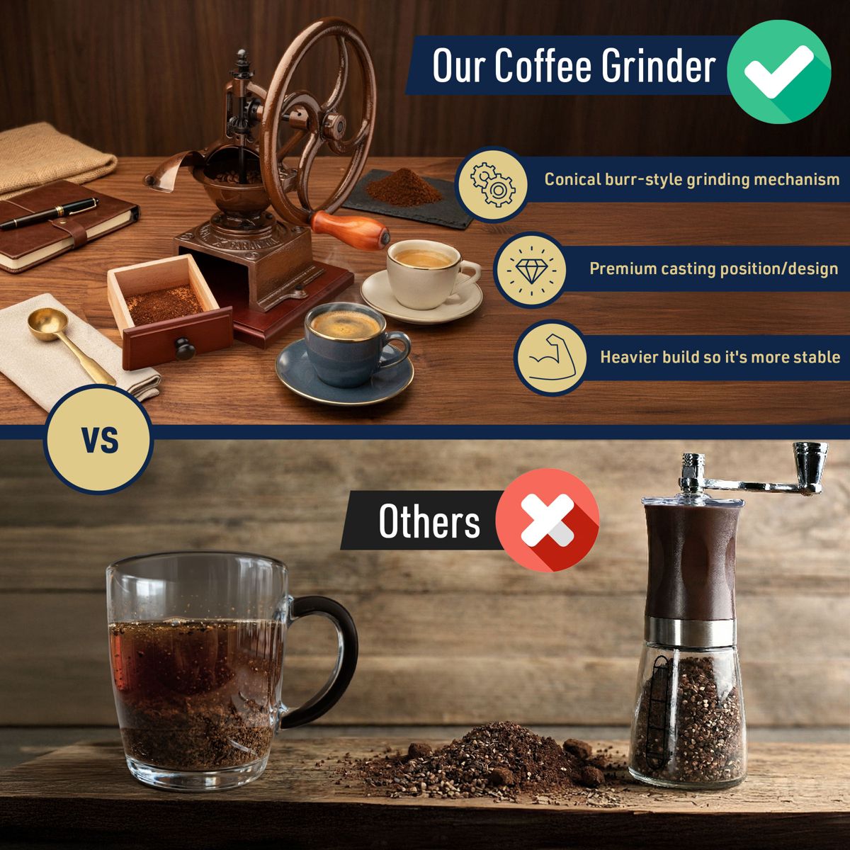 Classic Cuisine Cast Iron Burr Manual Coffee Grinder - thumbnail 6