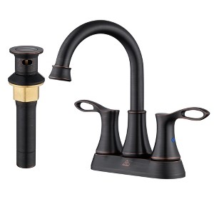 CASAINC 4 in. Centerset Double Handle High Arc Bathroom Sink Faucet Lavatory Faucet with Stainless steel Drain in Brushed Gold - 1 of 4