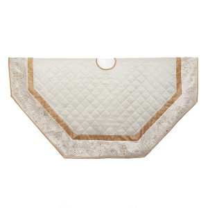 Kurt Adler 60-Inch Ivory Dupion With Center Quilting and Embroidered Border Tree Skirt - 1 of 4