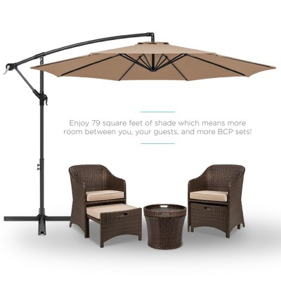 Tan Offset Hanging Outdoor Patio Umbrella with Steel Frame