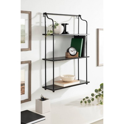 Walters 32'' Modern Black Wood and Metal 3-Tier Wall Shelf