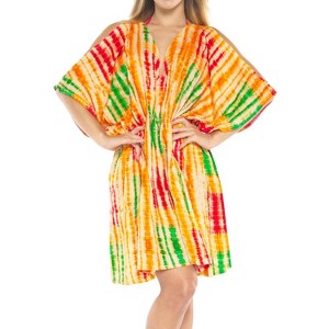 LA LEELA Women's Summer Vacation Beachwear Mini Bathing Suit Plus Size Fall Holiday Swimwear Swimsuit Cover Ups 2X-3X Orange, Tie Dye Design - 1 of 4