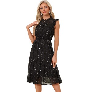 Allegra K Women's Sleeveless Smocked Waist Gilding Metallic Stars Chiffon Party Dress - 1 of 4