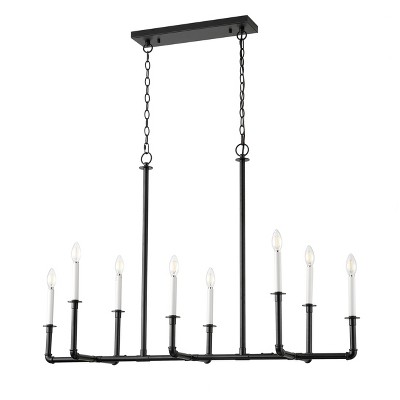 8-Light Candle Farmhouse Chandelier, Rectangular Black Metal Light Fixture for Dining Room