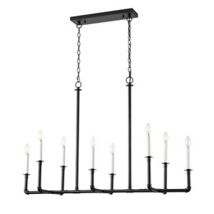 8-Light Candle Farmhouse Chandelier, Rectangular Black Metal Light Fixture for Dining Room - 1 of 4