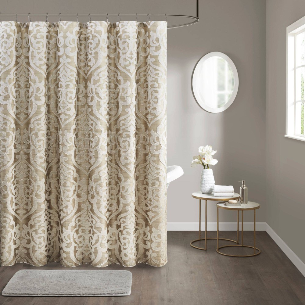 Photos - Shower Curtain 72"x72" Eliot Jacquard  Tan/Ivory - Madison Park: Classic Da