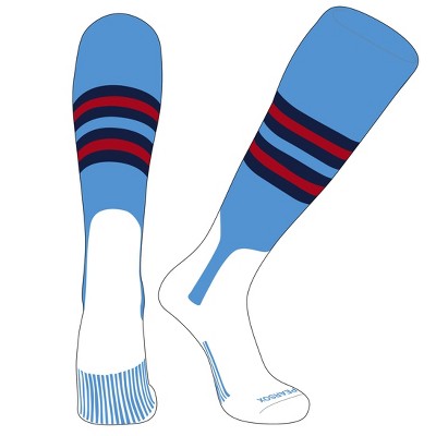 PEAR SOX OTC Baseball Softball Stirrup Socks (F, 7in) Sky Blue, Navy, Red
