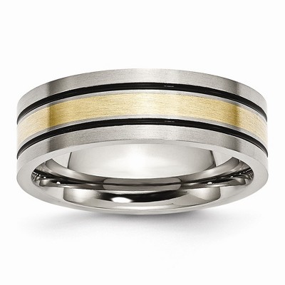 Black Bow Jewelry Titanium & 14K Gold Inlay, 7mm Flat Brushed & Antiqued Band