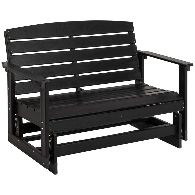 Outsunny 2-Person Outdoor Glider Bench Patio Double Swing Rocking Chair Loveseat w/ Slatted HDPE Frame for Backyard Garden Porch, Black, 1 of 7