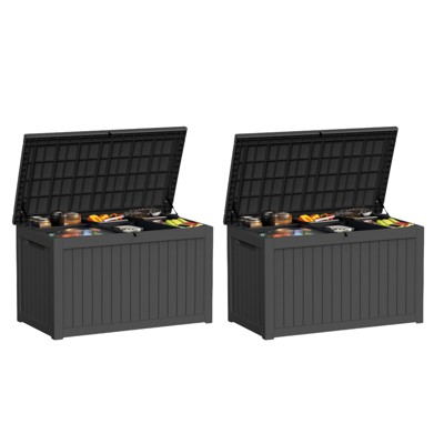 Naysaye Deck Boxes, 2-Piece 230 Gal Outdoor Storage Deck Box, Small Patio Storage Bin for Garden Tools, Black, 57.87"*32.24"*33.66"