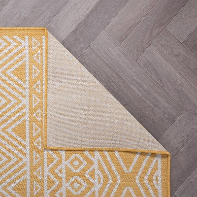 Yellow Geometric Flat Woven Indoor/Outdoor Runner Rug