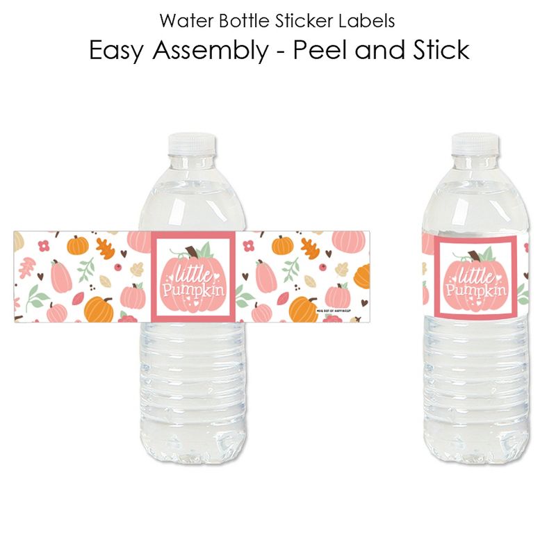 Big Dot of Happiness Girl Little Pumpkin - Fall Birthday Party or Baby Shower Water Bottle Sticker Labels - Set of 20, 2 of 6