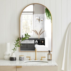 Beautyolove 20 in. W x 30 in. H Arched Gold Aluminum Alloy Framed Wall Mirror Decorative Wall Mirror - 1 of 4
