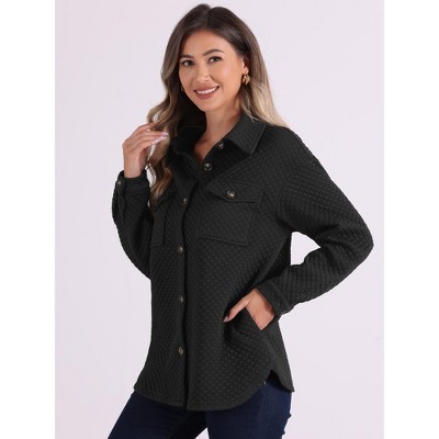 Allegra K Women's Pockets Loose Button Down Long Sleeve Casual Collar Shirt Jacket Black X-Small — фото 3