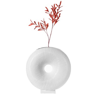 Uniquewise White Modern Round Flat Vase With Hole