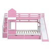 Full-Over-Full Castle Style Bunk Bed with 2 Drawers 3 Shelves and Slide - Pink - 3 of 4