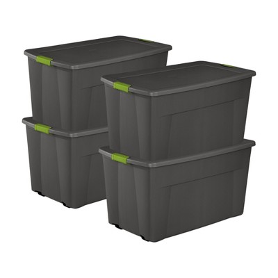 Sterilite 45 Gallon Heavy Duty Plastic Stackable Storage Container Tote with Wheels and Latching Indexed Lid for Home Organization