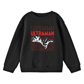 Ultraman White Line Art On Repeat Text Crew Neck Long Sleeve Black Youth Sweatshirt