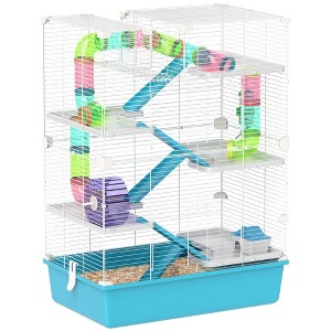 PawHut 32" Hamster Cage, 6 Tier Small Animal Cage with Tubes and Tunnels, Hut, Wheel, Food Dish, Water Bottle, Ramps, for Dwarf & Gerbil, Light Blue - 1 of 4