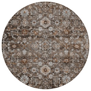 Dark Brown Brown And Taupe Oriental Washable Indoor Outdoor Area Rug - 1 of 4