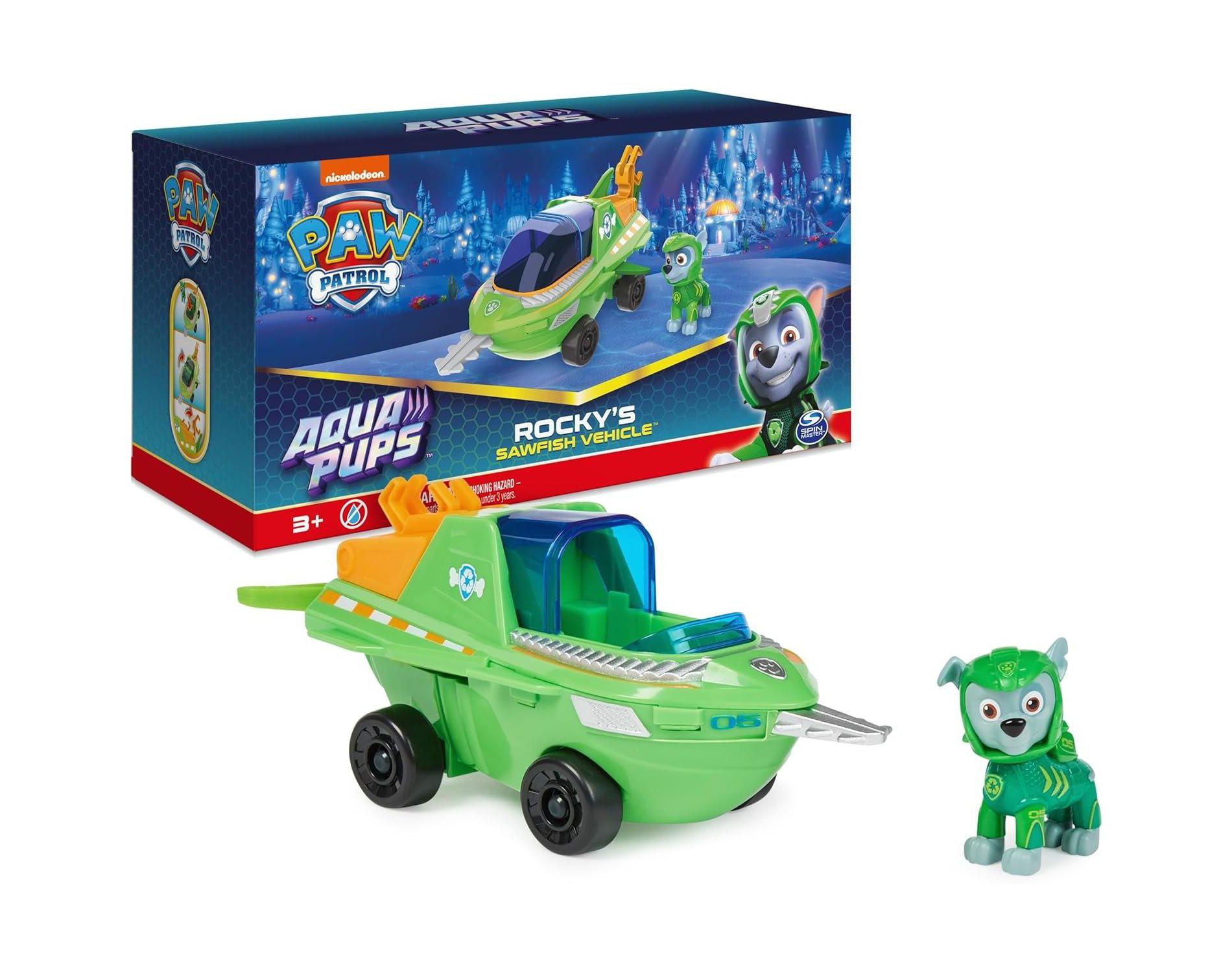 PAW Patrol Aqua Pups Rocky Sawfish Transforming Vehicle with Action Figure, Kids Toy for Ages 3+